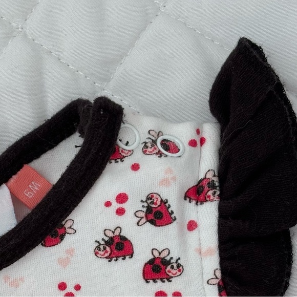 ⭒ 6M BadaBoom Ladybug All Over Print Ruffle Romper Floral Embroidered Spring ⭒ - Picture 3 of 9